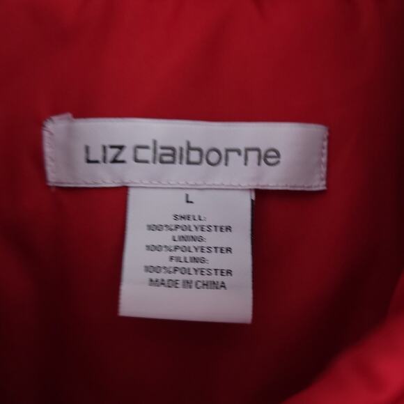 Liz Claiborne Puffer Vest Red Large Women, Sleeveless Jacket, Toggle Buttons - Picture 4 of 5